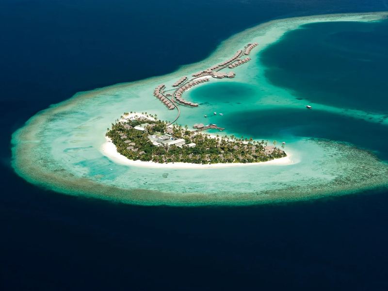 The island inside its reef, from the air