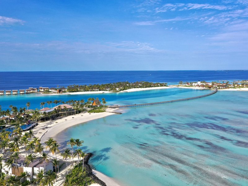 The beach and the bridge to the neighbouring island, from the air